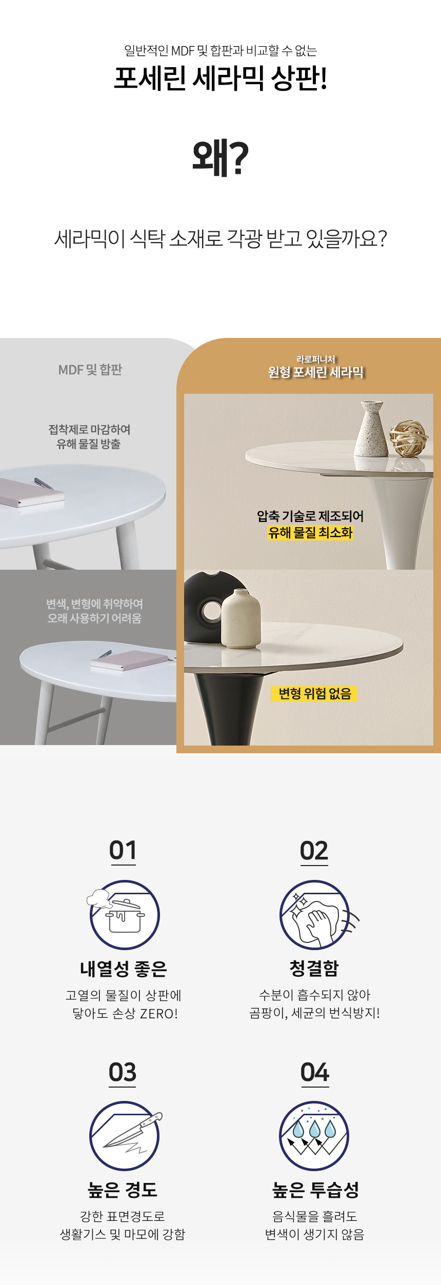 라로퍼니처 알키 600 800 유광 원형 포세린 세라믹 식탁 세트 상세 이미지 5