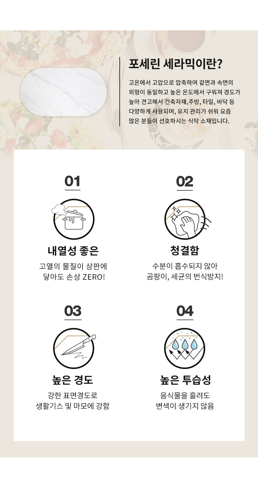 라로퍼니처 아트 1500 유광 타원 포세린 통 세라믹 4인 식탁 세트 상세 이미지 5