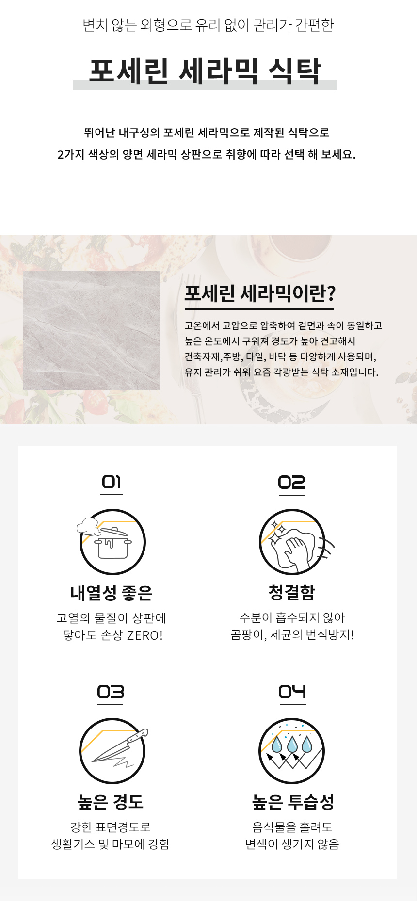 라로퍼니처 아르브 1400 양면 포세린 세라믹 4인 식탁 세트 화이트 그레이 상판 상세 이미지 4
