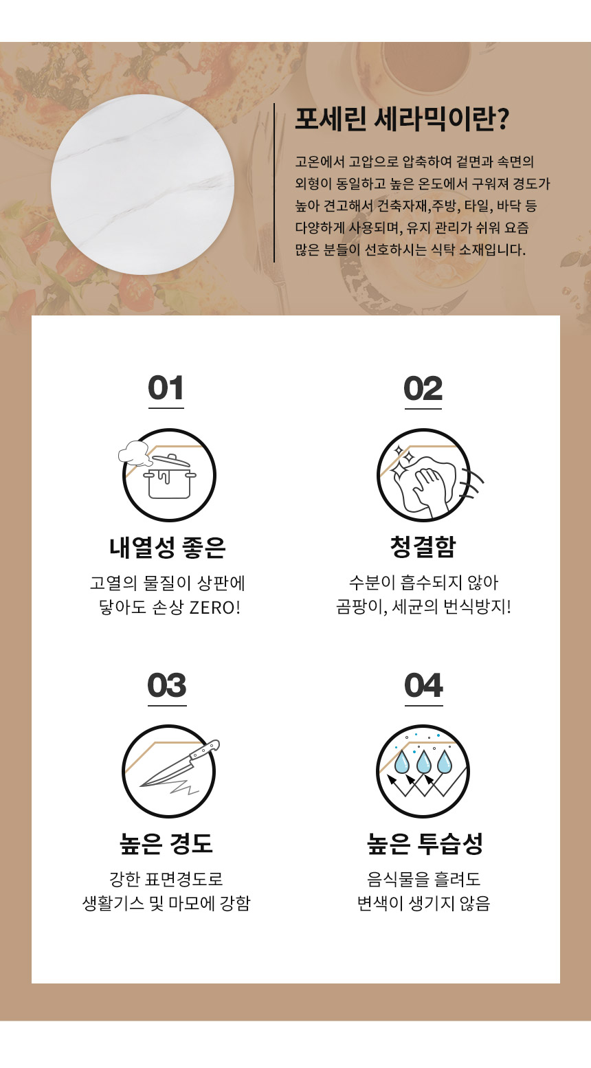 라로퍼니처 클래시 900 유광 원형 포세린 통 세라믹 식탁 세트 (식탁+의자2) 상세 이미지 4