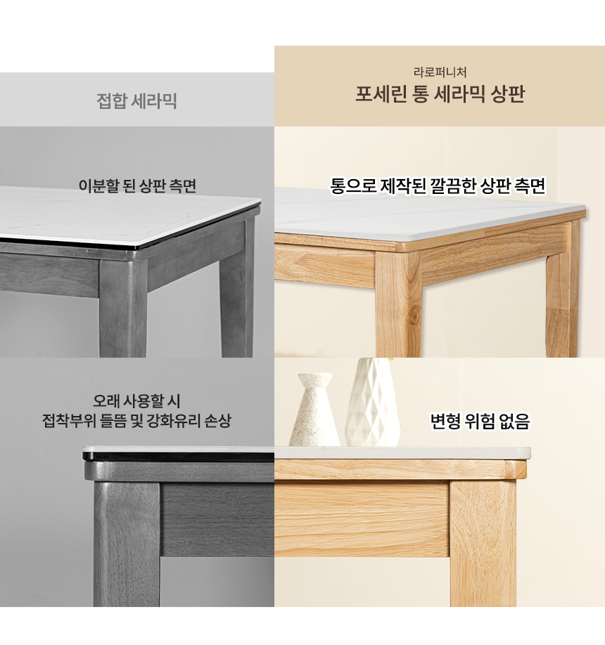 라로퍼니처 디어 1200 유광 포세린 통 세라믹 4인 식탁 세트 상세 이미지 8