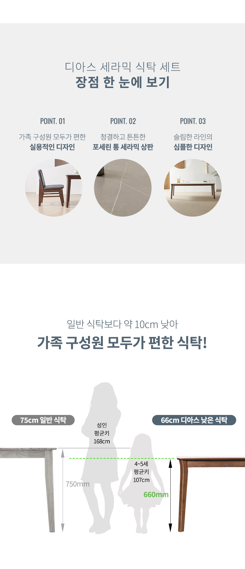 라로퍼니처 디아스 1900 포세린 통 세라믹 낮은 패밀리 6인 식탁 세트 상세 이미지 4