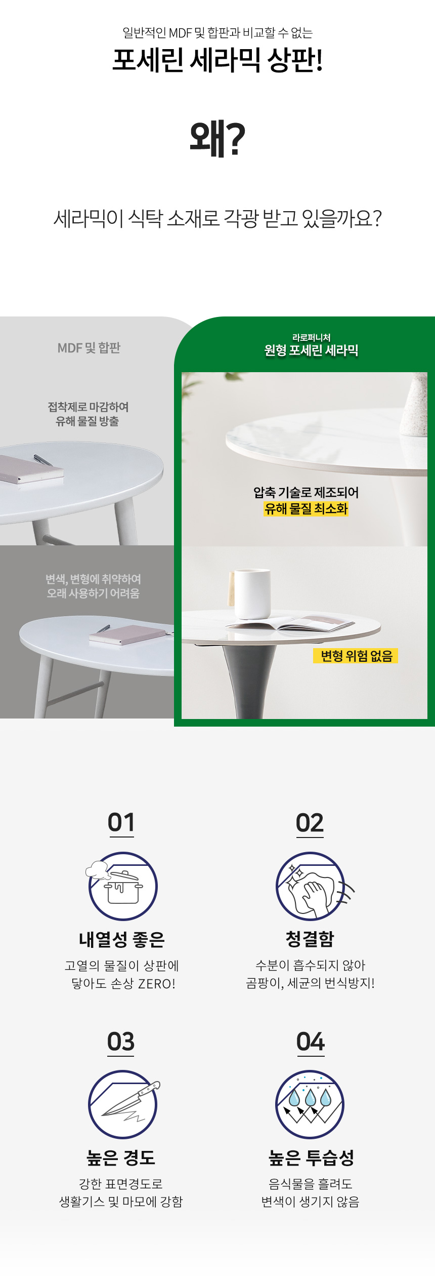 라로퍼니처 헤븐리 800 유광 원형 포세린 통 세라믹 식탁 세트 상세 이미지 6