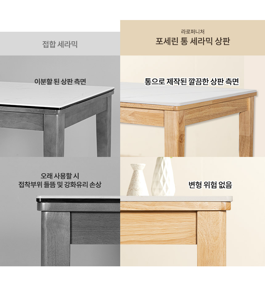 라로퍼니처 루아 800 포세린 통 세라믹 2인 고무나무 원목 식탁 세트 상세 이미지 8