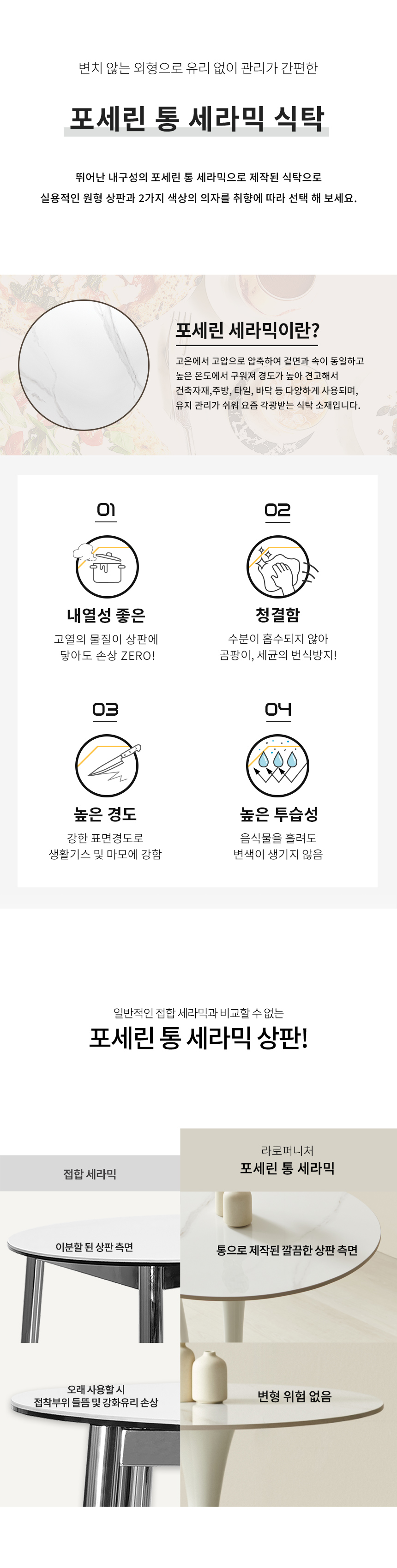 라로퍼니처 폴로 600 800 유광 원형 포세린 통 세라믹 식탁 세트 상세 이미지 5
