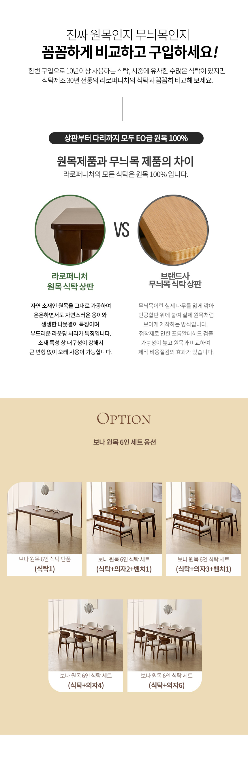 라로퍼니처 보나 1900 고무나무 원목 6인 식탁 세트 월넛 상세 이미지 5