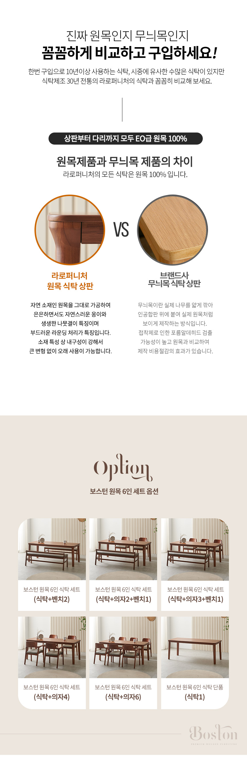 라로퍼니처 보스턴 1900 참죽나무 원목 6인 식탁 세트 상세 이미지 5
