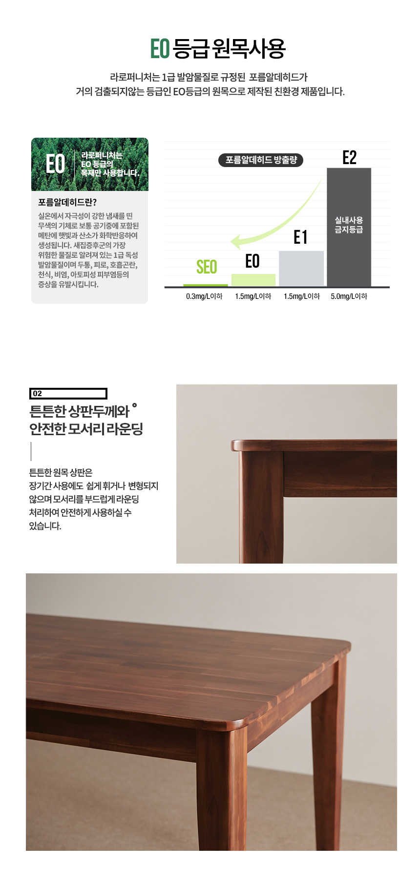 라로퍼니처 로렌 800 아카시아 원목 2인 식탁 세트 테이블 상세 이미지 6